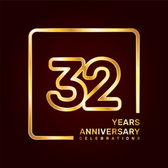 Fototapeta premium 32th anniversary template design with double line numbers in gold color, vector template