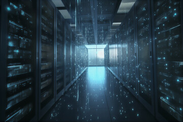 Fototapeta premium futuristic corridor of data center internet cloud server visualization of datastreams