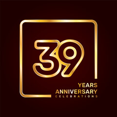 39th anniversary template design with double line numbers in gold color, vector template