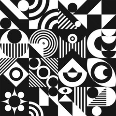 Bauhaus pattern minimal 20s geometric style with geometry figures and shapes circle, triangle. square. Human psychology and mental health concept illustration. Vector 10 eps
