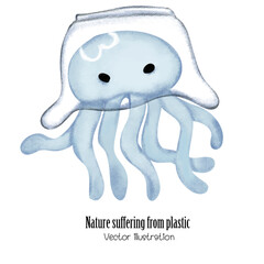 Nature suffers from plastic vector illustration