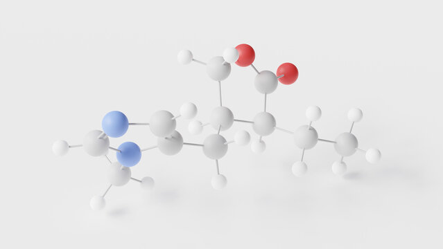 pilocarpine molecule 3d, molecular structure, ball and stick model, structural chemical formula ophthalmic glaucoma agents