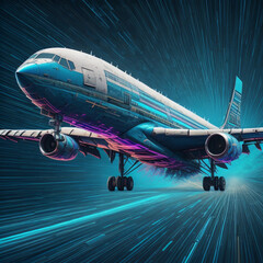 Fototapeta premium cybernetic futuristic airplane with futuristic purple and blue colors