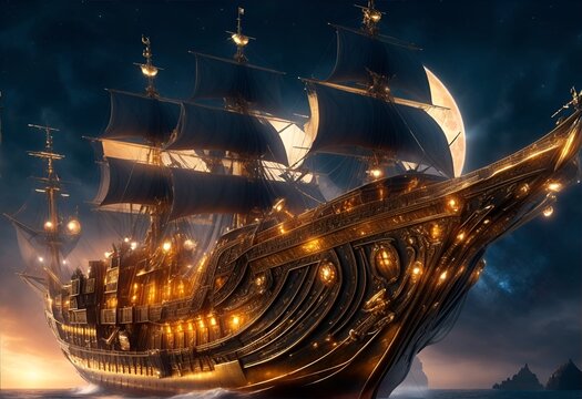 Futuristic BATTLE SHIP Voyage feito de ouro - Parta para a aventura