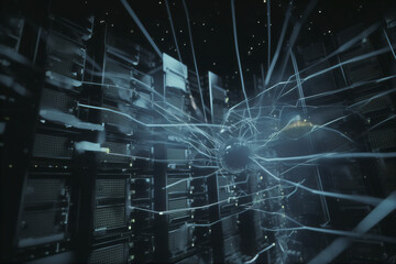 Obraz premium futuristic corridor of data center internet cloud server visualization of datastreams