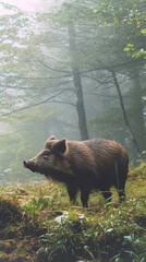 Misty Forest Wild Boar,Wild boar animal photography, nature photography