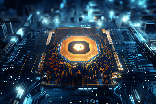 quantum computer circuit, futuristic. High quality photo