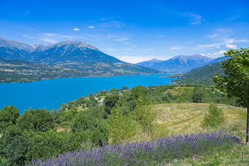 The lake of Serre-Poncon in France, beautiful landscape in summer
