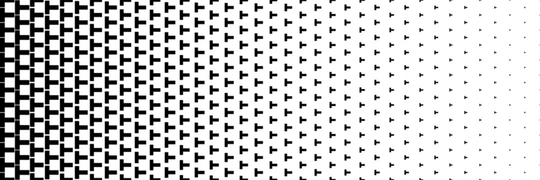 horizontal black halftone of capital letter T design for pattern and background.