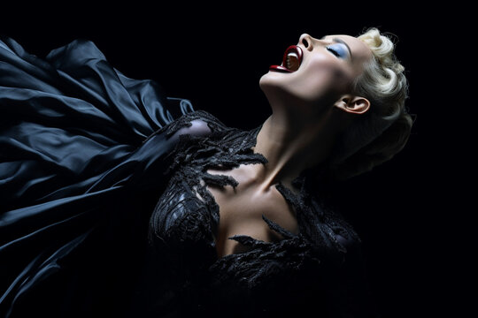 Opera singer screaming on black background, AI generated