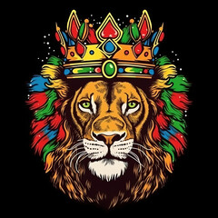 Lion with the colors of reggae, Lion with crown, Lion king, lion king, colorful lion