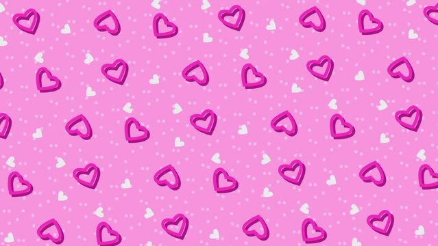 Love Pink Patterns background in pink and white colors with hearts on seamless loops. Perfect for Valentine's Day, baby, beauty, fantasy, magical, princess videos.
