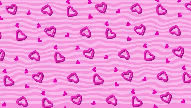 Love Pink Patterns background in pink and white colors with hearts on seamless loops. Perfect for Valentine's Day, baby, beauty, fantasy, magical, princess videos.