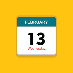 wednesday 13 february icon with black background, calender icon
