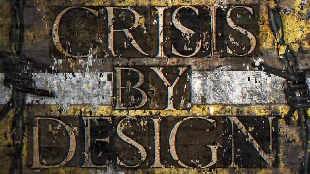 Crisis By Design text digital distortion animation with textured grunge copper and vintage gold background