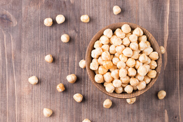 Organic hazelnuts in a bowl. 