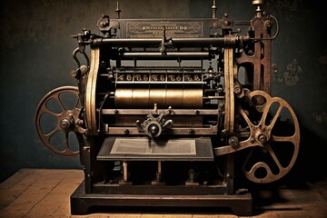 Antique printing machine. Generative AI