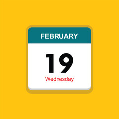 wednesday 19 february icon with black background, calender icon