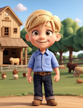 Dois anos de idade menino loiro na fazenda Cartoon Imagem