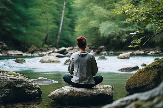 A person practicing mindfulness meditation in a serene natural setting.
