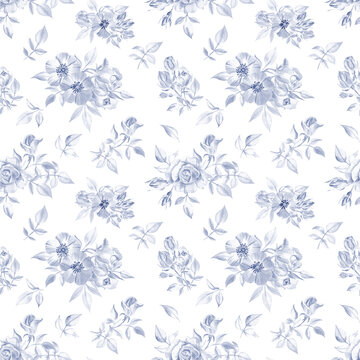 Floral seamless pattern with the toned roses painted with watercolors. Elegant pastel colored design for home textile, wrapping paper, wallpapers. Perfect for the cottagecore and retro styles. 