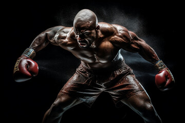 Fototapeta na wymiar Boxer boxing on black background, studio shot, AI generated