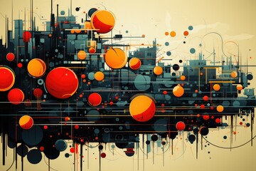 Obraz premium A schematic abstract picture of a city with of circles.