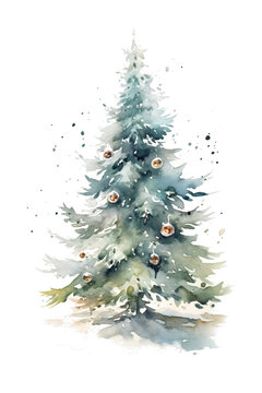christmas tree with decoration in watercolor painting design isolated against transparent background