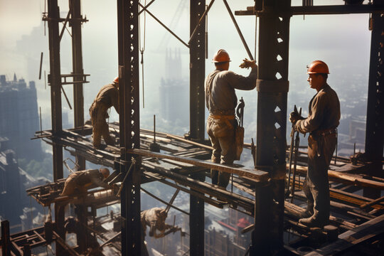 Workers working on a skyscraper, AI generated