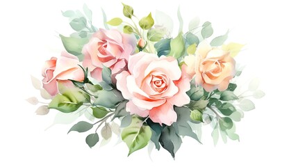 Floral pattern with roses, watercolor. illustration. Generative AI