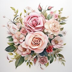 Floral pattern with roses, watercolor. illustration. Generative AI