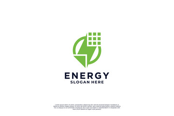Solar energy logo design with lightning. environmentally friendly solar energy