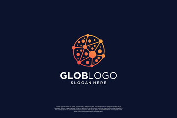Globe tech logo design. World data connection logo design vector.