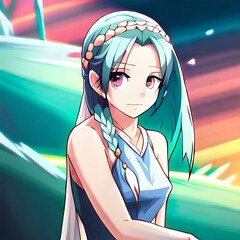 anime girl with green hair 