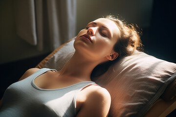 A person practicing progressive muscle relaxation to ease tension.
