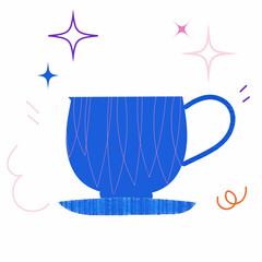 Tea cups or coffee. cups. Vector doodle naive illustration. Use for printing, wallpaper, textile design, gift wrapping paper and more.
