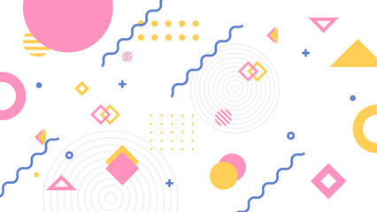 Memphis geometric background with abstract element shapes. Graphic minimal texture for holiday poster, card, social media. Abstract pattern with circle, halftone dots. Geometry banner. vector