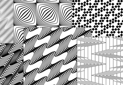 Seamless Pattern Collection with Simple Black and White Geometric Shapes