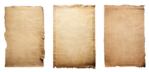 group of Old worn paper sheet isolated on transparent background