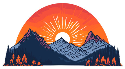 Vintage horizon, sunset over coastal mountains (Generative AI)