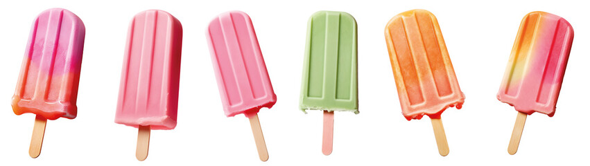Assortment of cold summer fruit popsicles isolated on transparent background