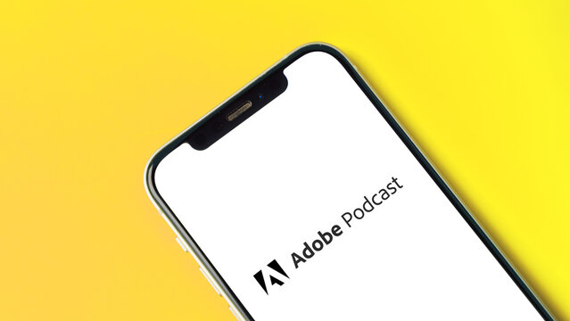 Adobe Podcast AI app on the mobile phone screen: Kolkata, India - August 02 2023