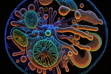 Stunning image of bacteria under microscope - Medicinal drawing. Generative AI