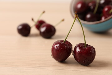 cherries on a table