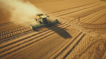 Combine Harvester, farm fields. 