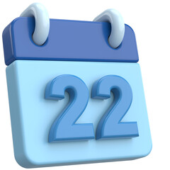 22nd. Twenty-second day of month. Calendar. 3D illustration.