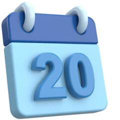 20th. Twentieth day of month. Calendar. 3D illustration.