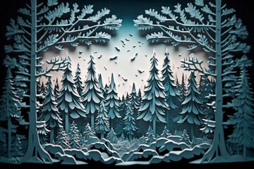 Wintry forest backdrop made with technology. Generative AI