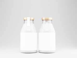 Milk  in a  glass bottle with label, a glass bottle of milk mockup, 3d rendering,