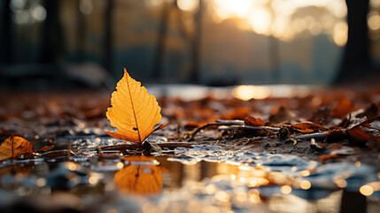 Fototapeta na wymiar Autumn's Essence: A Beautiful Dry Leaf Resting on the Ground. Generative AI